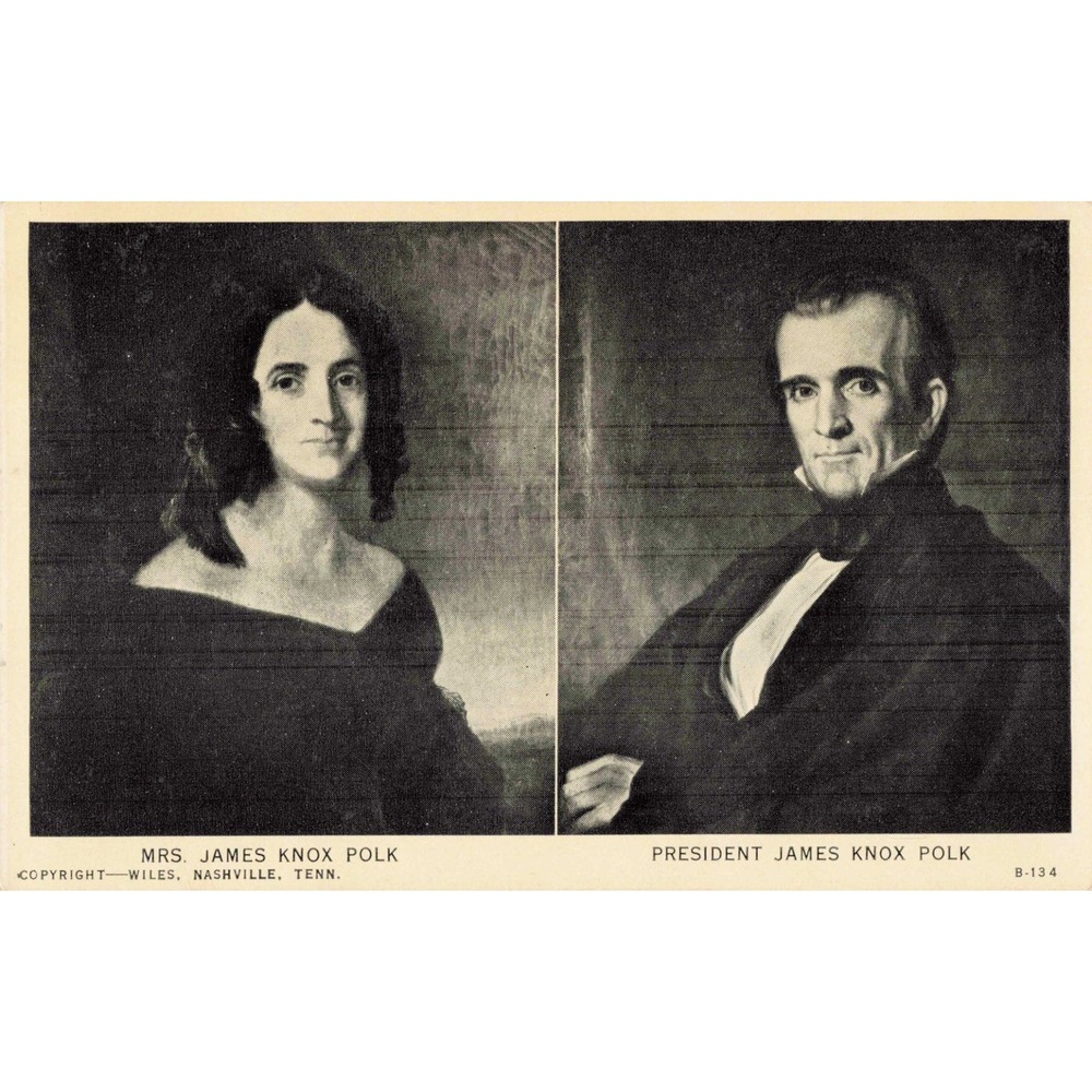 Vintage 1952 President James Knox Polk & Mrs Polk Foto-Tone Postcard B-134 VG